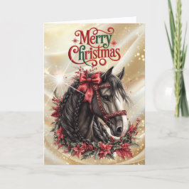 Mooie Paard met Rode Lint Feestdagen Kaart
