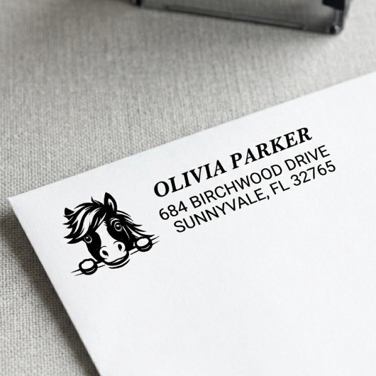 Mooie Paard Retouradres Aangepaste Naam Zelfinktende Stempel