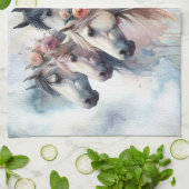 Mooie Paarden Bloemstuk Keukendoek Theedoek (Gevouwen)