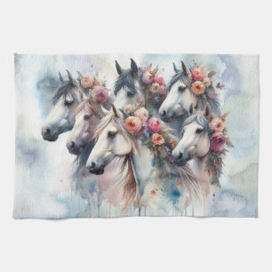 Mooie Paarden Bloemstuk Keukendoek Theedoek