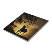 Mooie paarden die in de Sunset Art Tegel lopen Tegeltje (Zijkant)