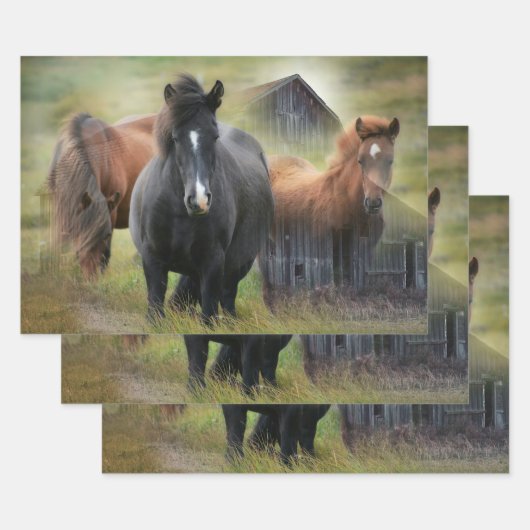 Mooie paarden en bijtende Barn Inpakpapier Vel (Set)