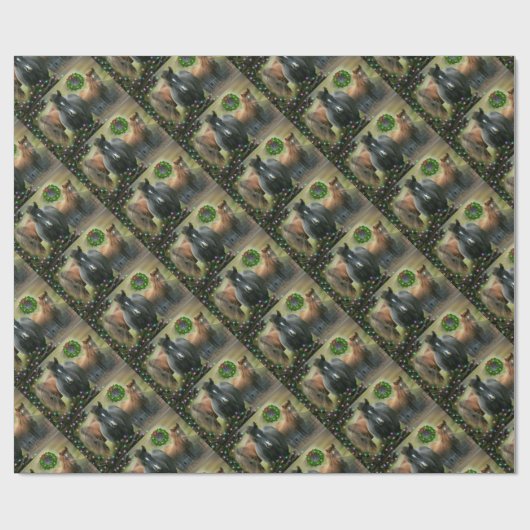 Mooie paarden en bijtende kerstmis cadeaupapier (Vlak)