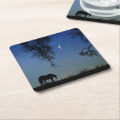 Mooie paarden en maan kartonnen onderzetters (Schuin)