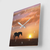 Mooie paarden en Sunrise Morning Vierkante Klok (Hoek)
