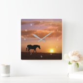Mooie paarden en Sunrise Morning Vierkante Klok (Huis)