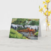 Mooie paarden en veulen landschap olieverfschilder kaart (Gele Bloem)