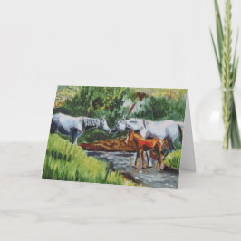 Mooie paarden en veulen landschap olieverfschilder kaart