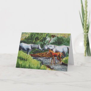 Mooie paarden en veulen landschap olieverfschilder kaart