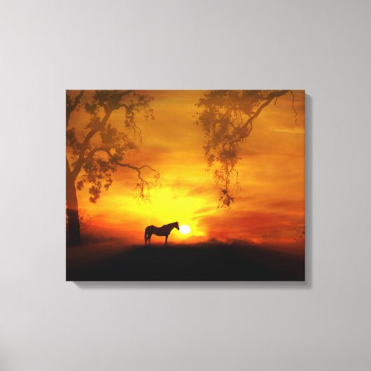 Mooie paarden en zonnedoek canvas afdruk (Voorkant)