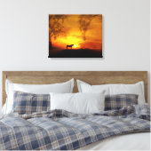 Mooie paarden en zonnedoek canvas afdruk (Insitu (Slaapkamer))