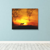 Mooie paarden en zonnedoek canvas afdruk (Insitu (Houten vloer))