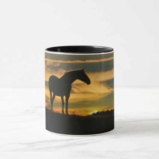 Mooie paarden en zonsondergang mok (Midden)