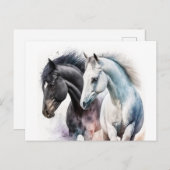 Mooie paarden in de Waterverf Briefkaart (Voorkant / Achterkant)