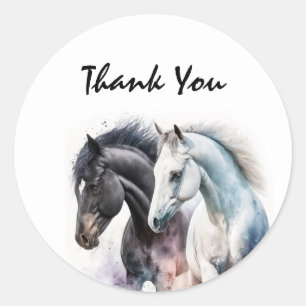 Mooie paarden in de Waterverf Dank u wel Ronde Sticker
