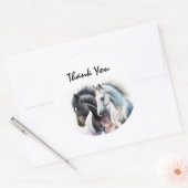 Mooie paarden in de Waterverf Dank u wel Ronde Sticker (Envelop)