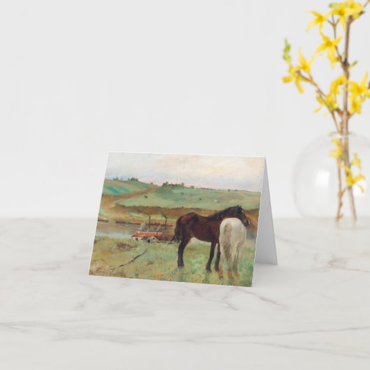 Mooie paarden in een beemdgradas-dag kaart (Gele Bloem)