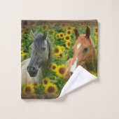 Mooie paarden in het veld Zonnebloemen wasdoek Bad Handdoek (Wasdoekje)