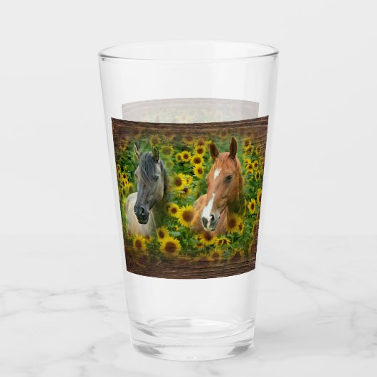 Mooie Paarden in Veld van Zonnebloemen Glas (Voorkant)
