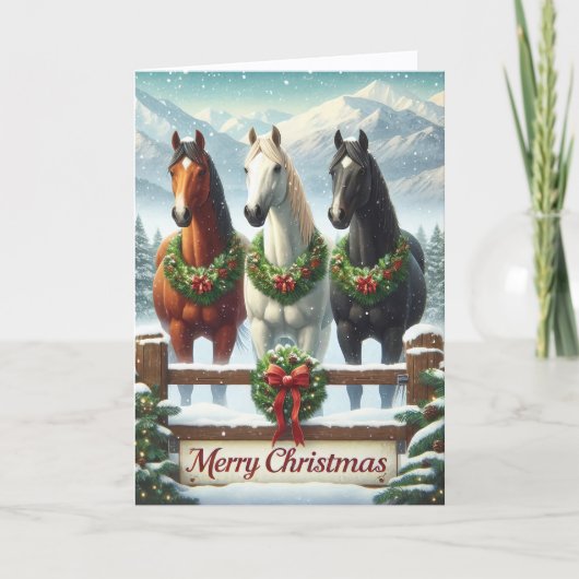 Mooie Paarden Kerstmis Feestdagen Kaart (Voorkant)