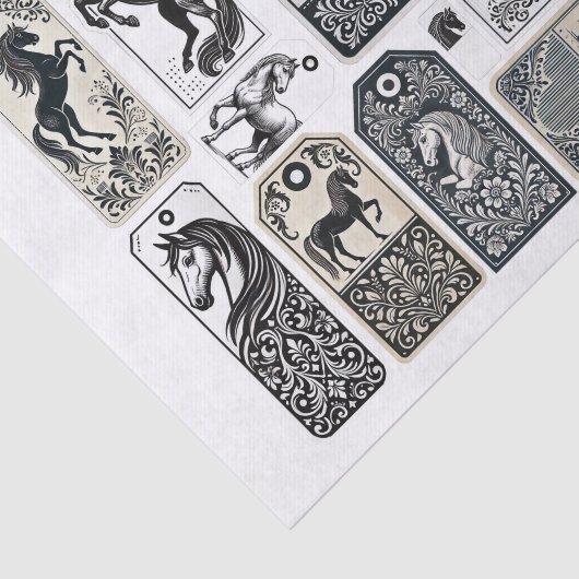 Mooie paarden met Damask Design Verfraaiing Tissuepapier (Detail)