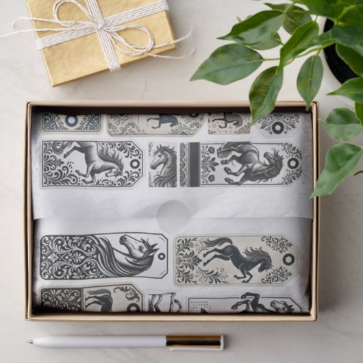Mooie paarden met Damask Design Verfraaiing Tissuepapier (Geschenk)