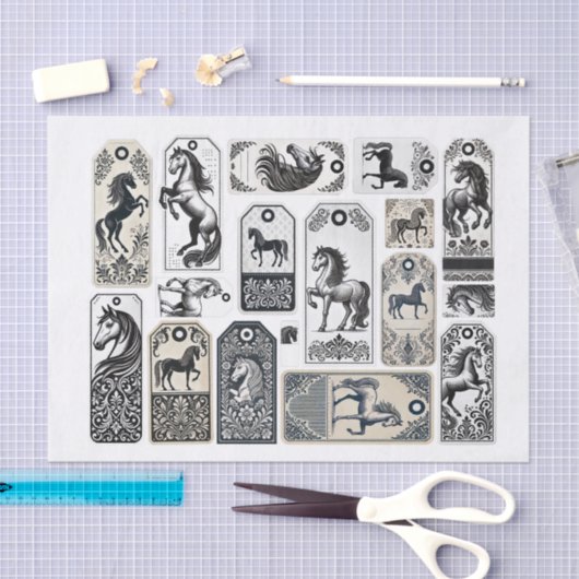 Mooie paarden met Damask Design Verfraaiing Tissuepapier (Craft)