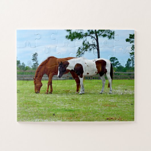 Mooie paarden op een ranch legpuzzel (Horizontaal)