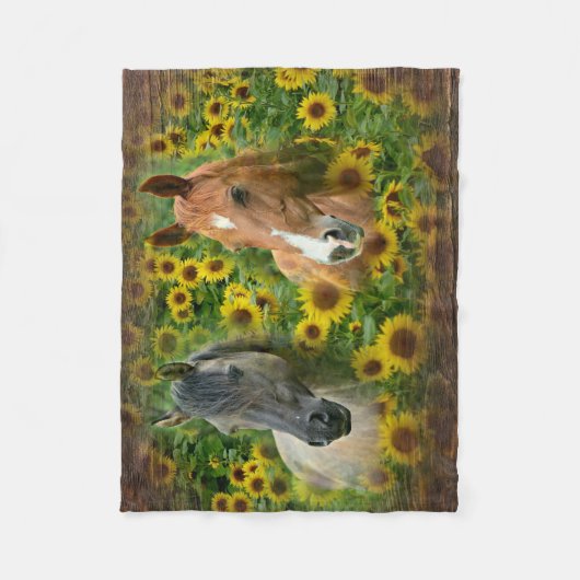 Mooie paarden op het gebied van zonnebloemen fleece deken (Voorkant)