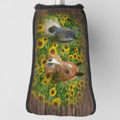 Mooie paarden op het gebied van zonnebloemen golfheadcover (Draai 90)