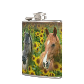 Mooie paarden op het gebied van zonnebloemen heupfles (Links)