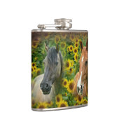 Mooie paarden op het gebied van zonnebloemen heupfles (Rechts)
