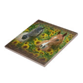 Mooie paarden op het gebied van zonnebloemen tegeltje (Zijkant)