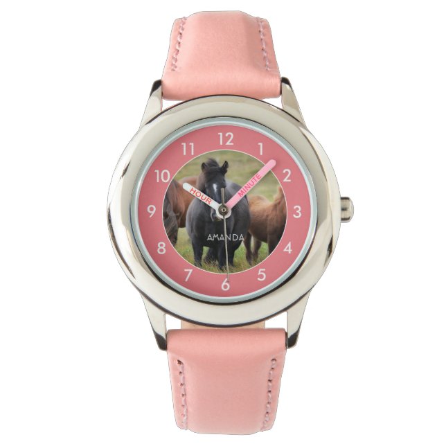 Mooie paarden roze kinderkleding horloge (Voorkant)
