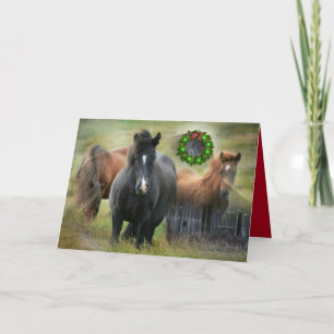 Mooie paarden Rustic Barn Kerstmis Feestdagen Kaart