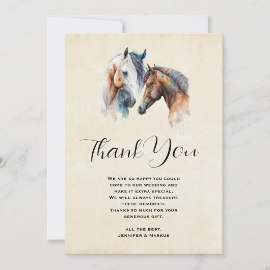 Mooie Paarden Western Boho Stijl Bruiloft Bedankkaart (Voorkant)