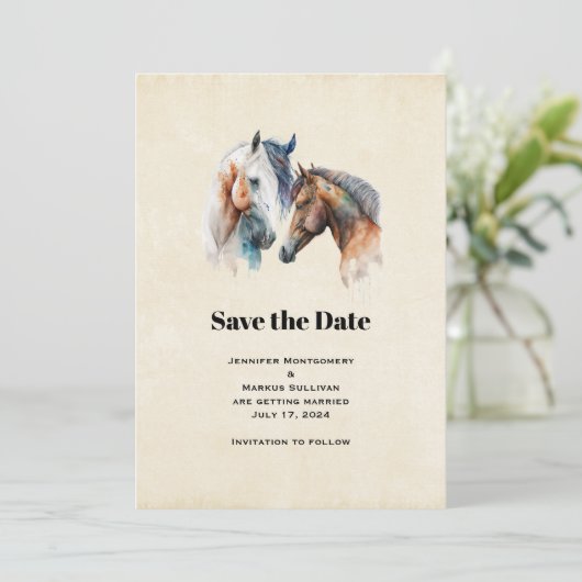 Mooie Paarden Western Boho Stijl Bruiloft Save The Date (Staand voorkant)