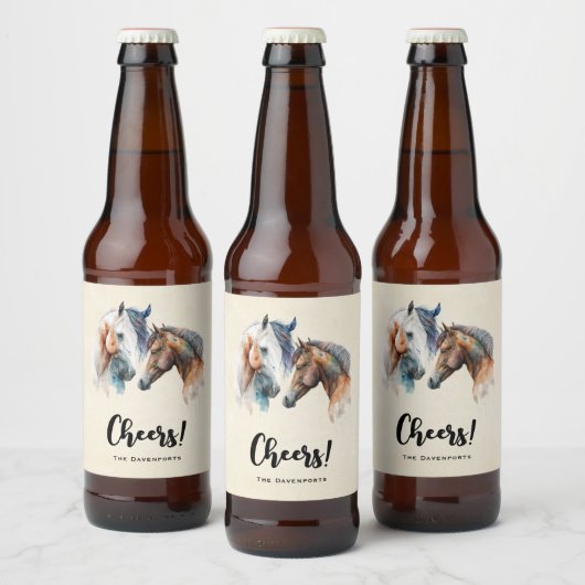 Mooie Paarden Western Boho Stijl Proost! Bier Etiket (Flessen)