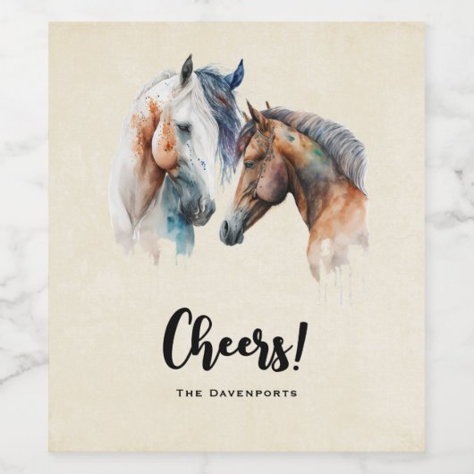 Mooie Paarden Western Boho Stijl Proost! Wijn Etiket (Enkel label)