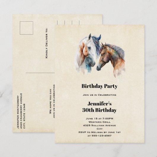 Mooie Paarden Western Boho Stijl Verjaardag Uitnodiging Briefkaart (Voorkant / Achterkant)