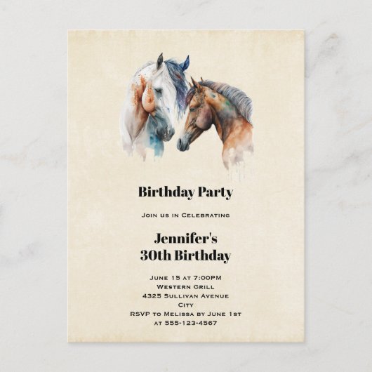 Mooie Paarden Western Boho Stijl Verjaardag Uitnodiging Briefkaart (Voorkant)
