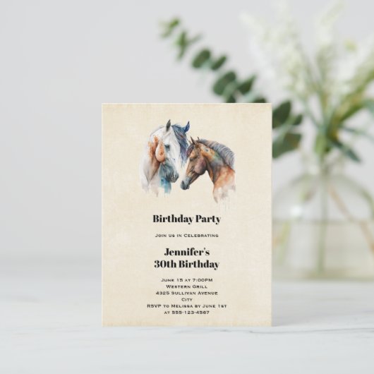 Mooie Paarden Western Boho Stijl Verjaardag Uitnodiging Briefkaart (Staand voorkant)