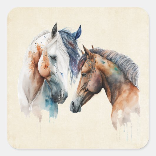 Mooie Paarden Western Boho stijl Vierkante Sticker (Voorkant)