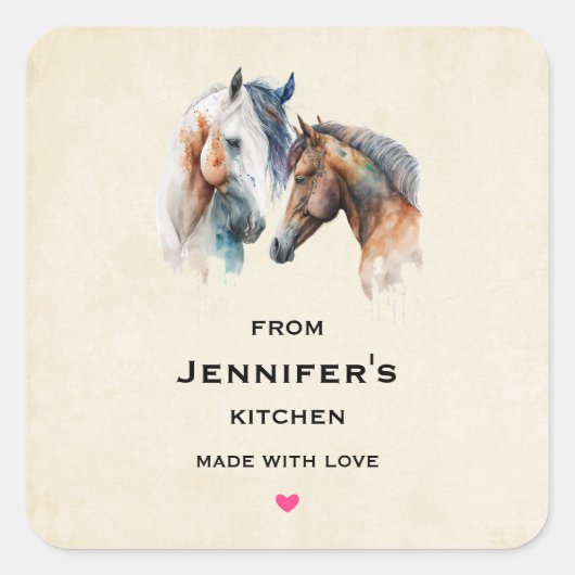 Mooie Paarden Western Boho Style Keuken Vierkante Sticker (Voorkant)