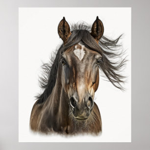 Mooie Paardenkop Portret Handgetekend Kleur Poster