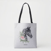 Mooie Paardenkop Portret Waterverf op Grijs Tote Bag (Voorkant)