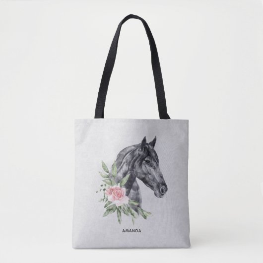 Mooie Paardenkop Portret Waterverf op Grijs Tote Bag (Voorkant)