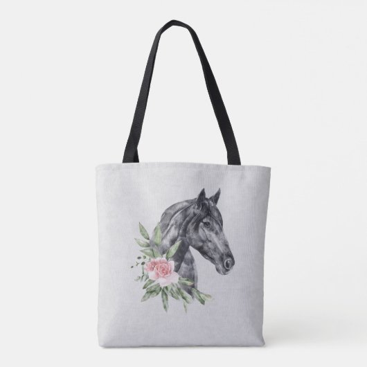 Mooie Paardenkop Portret Waterverf op Grijs Tote Bag (Achterkant)