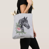 Mooie Paardenkop Portret Waterverf op Grijs Tote Bag (Dichtbij)