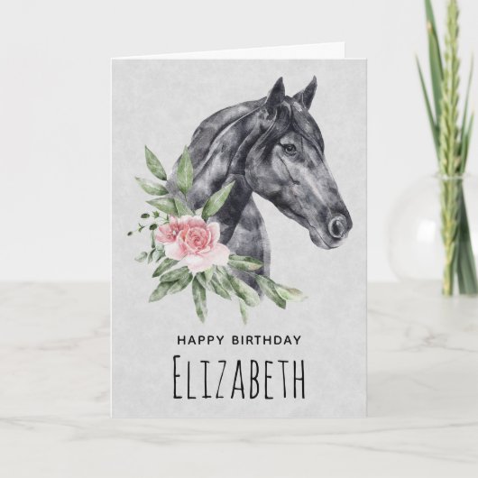 Mooie Paardenkop Portret Waterverf Verjaardag Kaart (Voorkant)